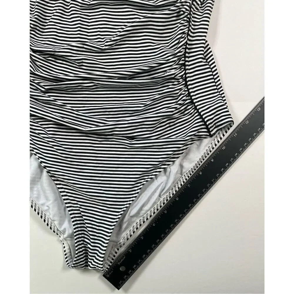 Nip Tuck Sorrento Stripe Joanne Twist Front One Piece Swim Suit Black Size US 10
